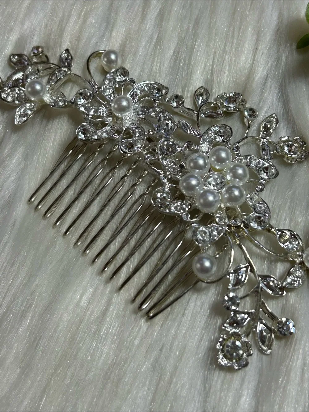 Bridal Faux Pearl Crystal Floral Hair Comb